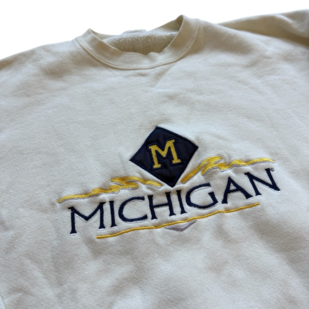 VINTAGE Michigan Wolverines Crewneck Sweatshirt USA Made Heavyweight L Oversized - Picture 2 of 7